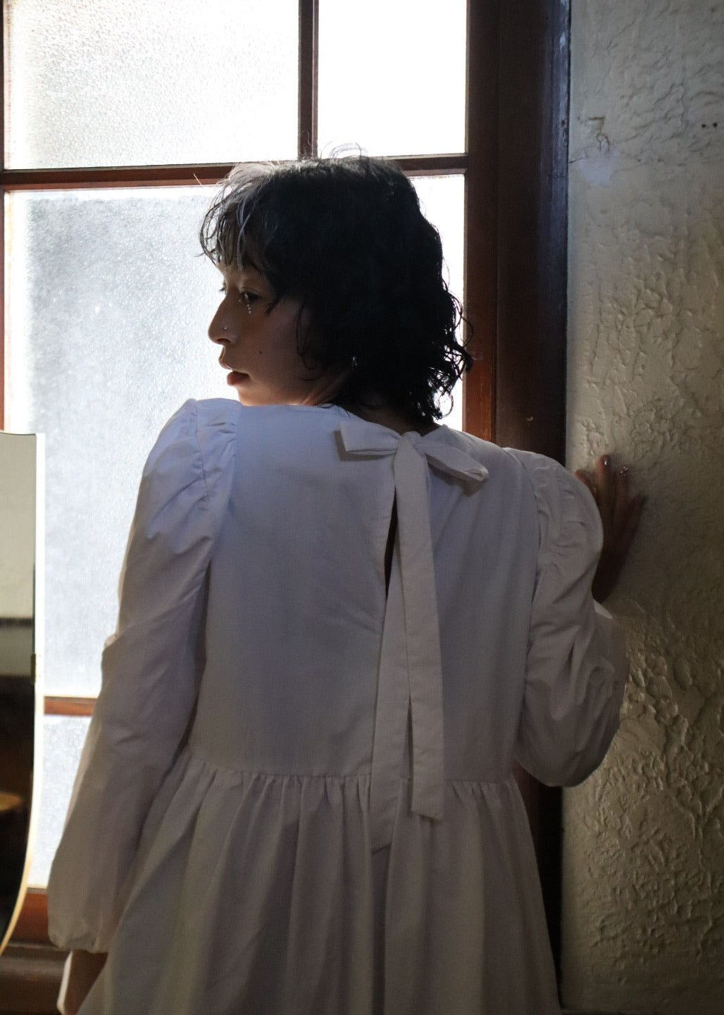 back ribbon mini dress